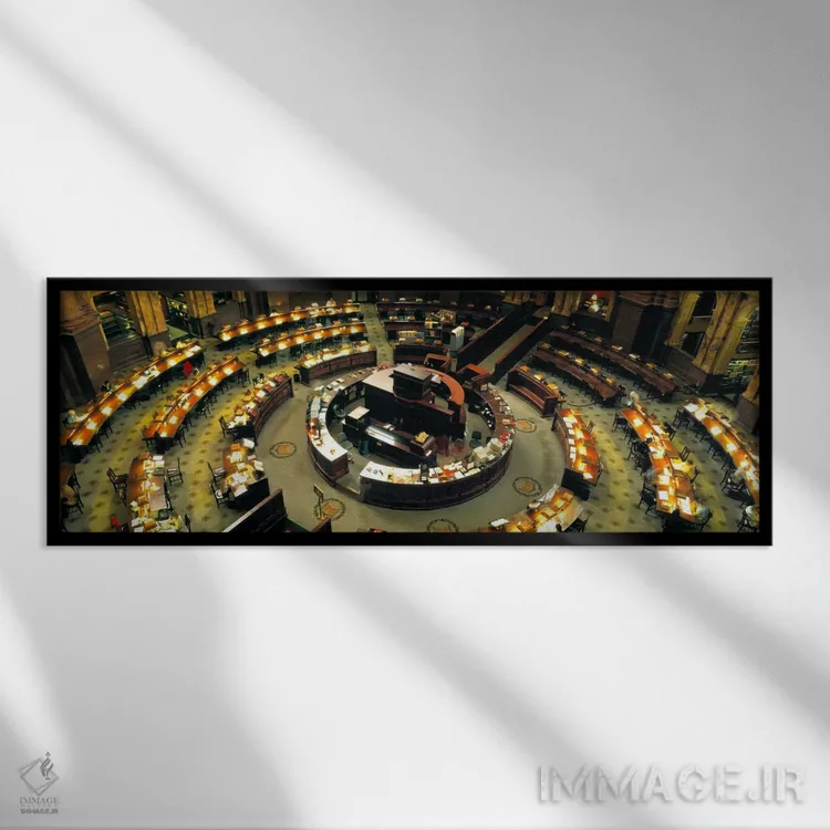 تابلو Library Of Congress, Washington DC, District Of Columbia, USA" - "نمای بالا از اتاق مطالعه یک کتابخانه، کتابخانه کنگره، واشینگتن دی.سی، منطقه کلمبیا، ایالات متحده" اثر پانورامیک ایمجز (استودیو عکاسی عریض) - نمای قابدار مشکی