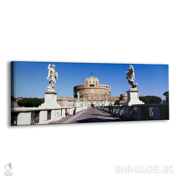 تابلو St. Angels Castle, Rome, Italy" - "مجسمه‌هایی در دو طرف یک پل، قلعه سنت آنجلو، رم، ایتالیا" اثر پانورامیک ایمجز (استودیو عکاسی عریض) - نمای پرسپکتیو محصول