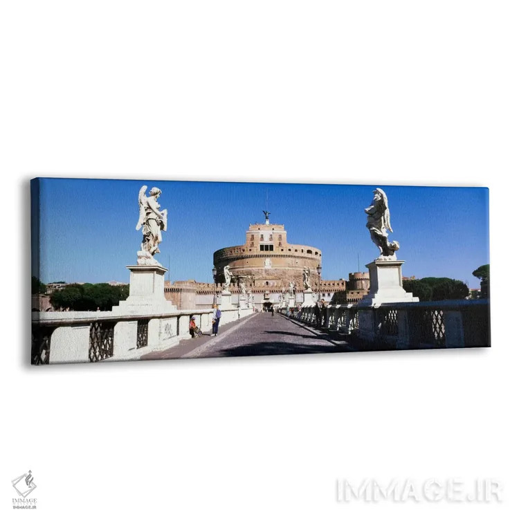 تابلو St. Angels Castle, Rome, Italy" - "مجسمههایی در دو طرف یک پل، قلعه سنت آنجلو، رم، ایتالیا" اثر پانورامیک ایمجز (استودیو عکاسی عریض) - نمای پرسپکتیو محصول