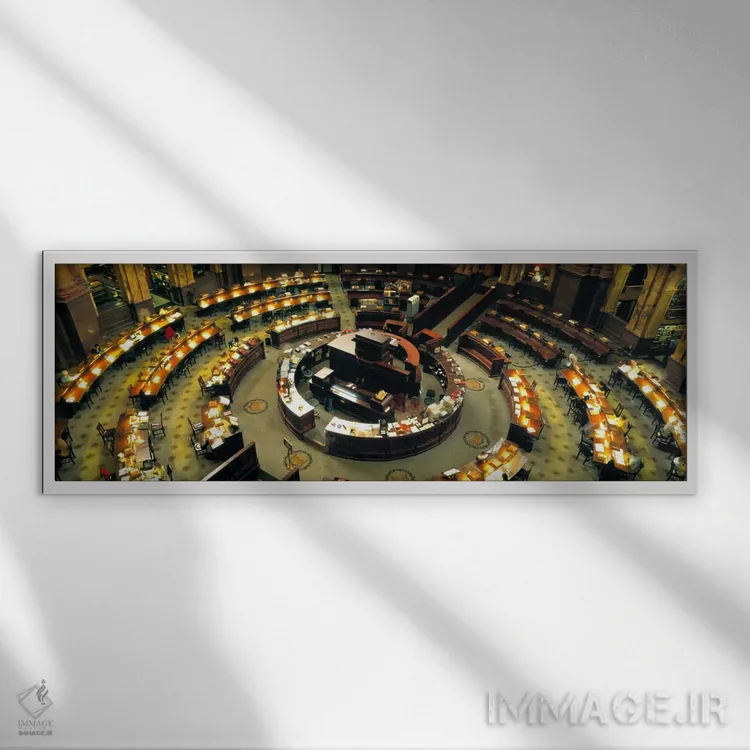 تابلو Library Of Congress, Washington DC, District Of Columbia, USA" - "نمای بالا از اتاق مطالعه یک کتابخانه، کتابخانه کنگره، واشینگتن دی.سی، منطقه کلمبیا، ایالات متحده" اثر پانورامیک ایمجز (استودیو عکاسی عریض) - نمای قابدار سفید