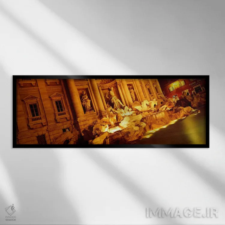 تابلو Trevi Fountain, Rome, Lazio, Italy" - "نمای از زاویه جانبی در شب، آبنمای تروی، رم، لاتزیو، ایتالیا" اثر پانورامیک ایمجز (استودیو عکاسی عریض) - نمای قابدار مشکی