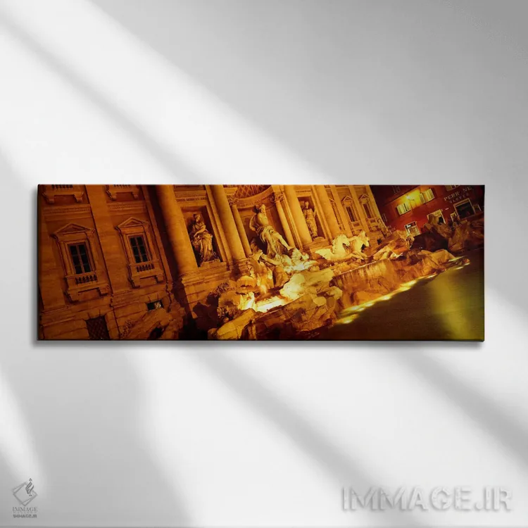 تابلو Trevi Fountain, Rome, Lazio, Italy" - "نمای از زاویه جانبی در شب، آبنمای تروی، رم، لاتزیو، ایتالیا" اثر پانورامیک ایمجز (استودیو عکاسی عریض) - نمای روبهرو روی دیوار