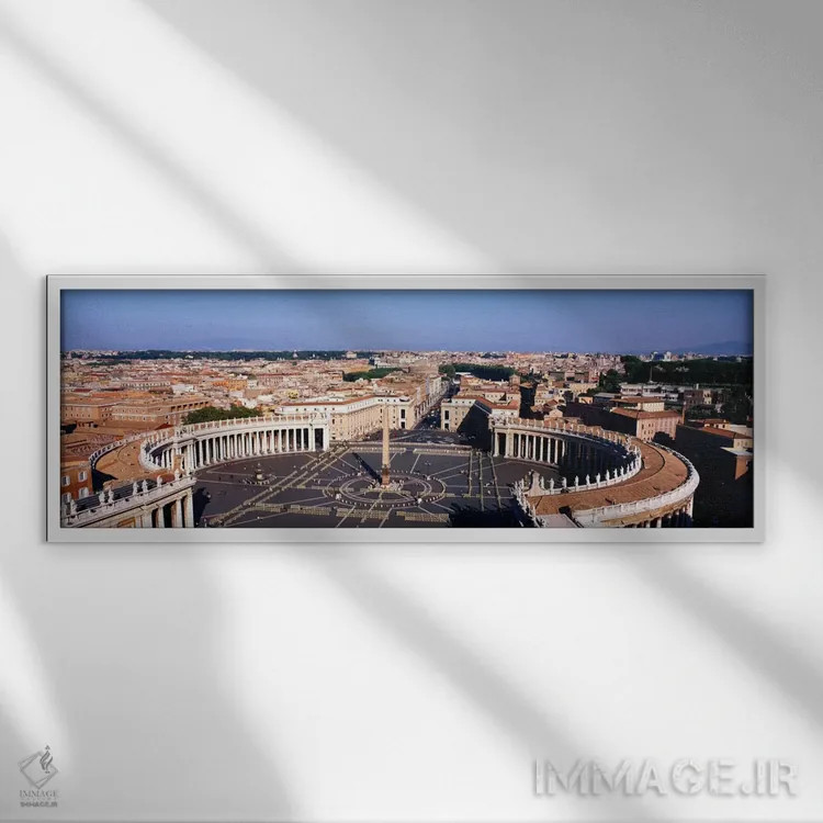 تابلو St. Peter's Square, Vatican City, Rome, Italy" - "نمای بالا از یک شهر، میدان سنت پیتر، واتیکان، رم، ایتالیا" اثر پانورامیک ایمجز (استودیو عکاسی عریض) - نمای قابدار سفید