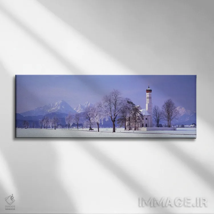 تابلو کلیسای سنت کلومان زمستانی شوانگاو (آلمان) اثر پانورامیک ایمجز (استودیو عکاسی عریض) - نمای روبهرو روی دیوار