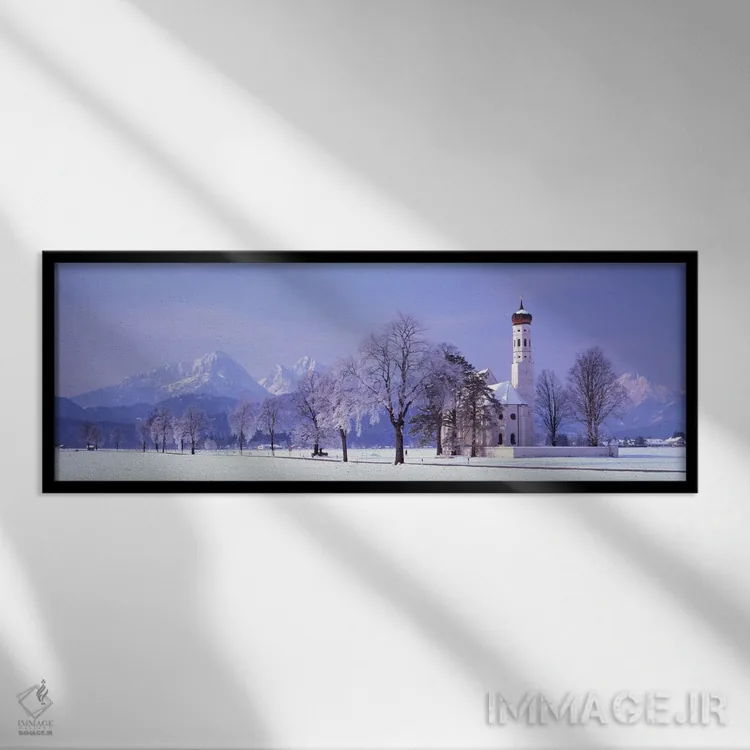 تابلو کلیسای سنت کلومان زمستانی شوانگاو (آلمان) اثر پانورامیک ایمجز (استودیو عکاسی عریض) - نمای قابدار مشکی