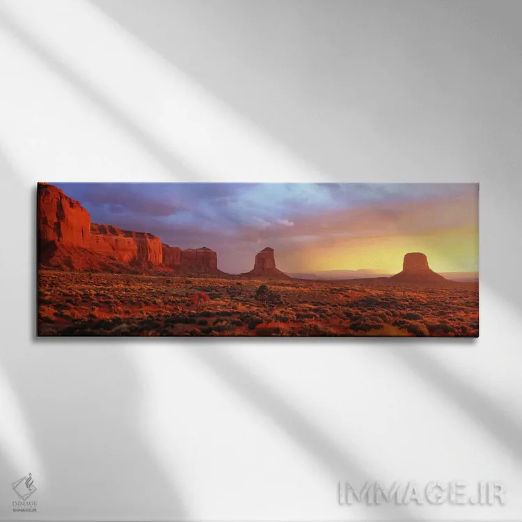 تابلو Navajo Nation, Arizona, USA" - "طلوع آفتاب در دره یادبود، ملت ناواهو، آریزونا، ایالات متحده" اثر پانورامیک ایمجز (استودیو عکاسی عریض) - نمای روبهرو روی دیوار