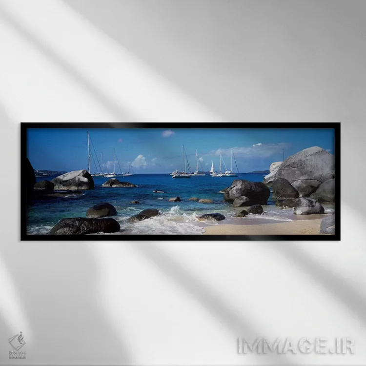 تابلو Virgin Gorda, Virgin Islands" - "قایقهای بادبانی در ساحل باتها، ویرجین گوردا، جزایر ویرجین" اثر پانورامیک ایمجز (استودیو عکاسی عریض) - نمای قابدار مشکی