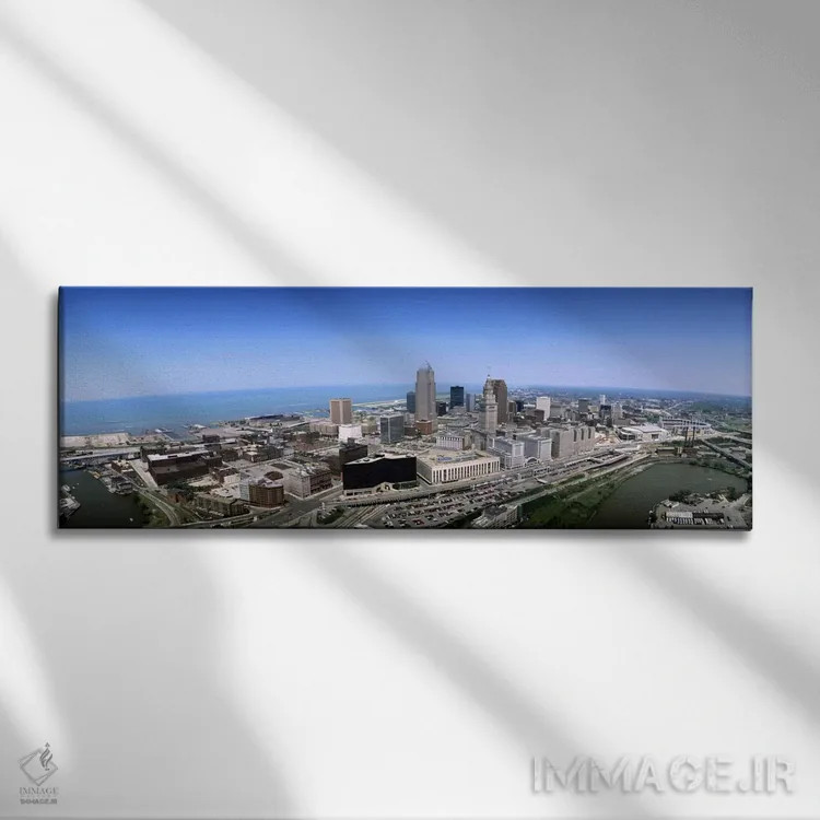 تابلو نمای هوایی ساختمانها در کلیولند، شهرستان کایاهوگا، اوهایو، ایالات متحده آمریکا اثر پانورامیک ایمجز (استودیو عکاسی عریض) - نمای روبهرو روی دیوار