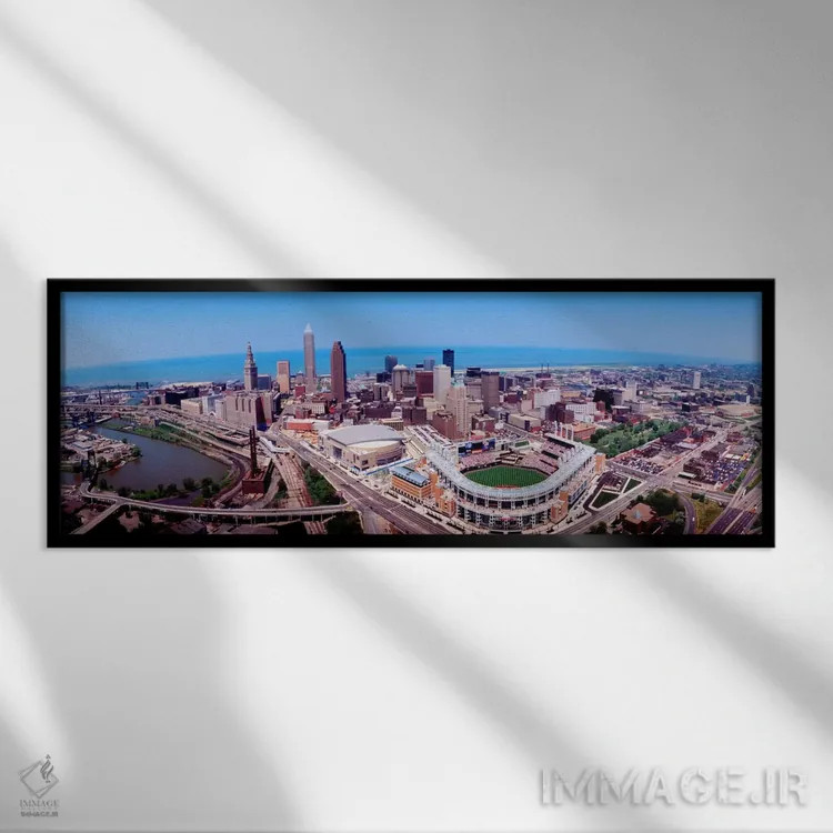 تابلو نمای هوایی از میدان جیکوبز، کلیولند، اوهایو، ایالات متحده آمریکا اثر پانورامیک ایمجز (استودیو عکاسی عریض) - نمای قابدار مشکی