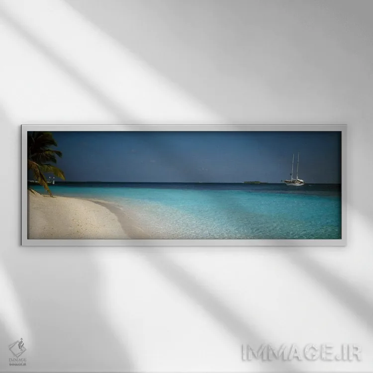 تابلو منظره ساحل و قایق، مالدیو اثر پانورامیک ایمجز (استودیو عکاسی عریض) - نمای قابدار سفید