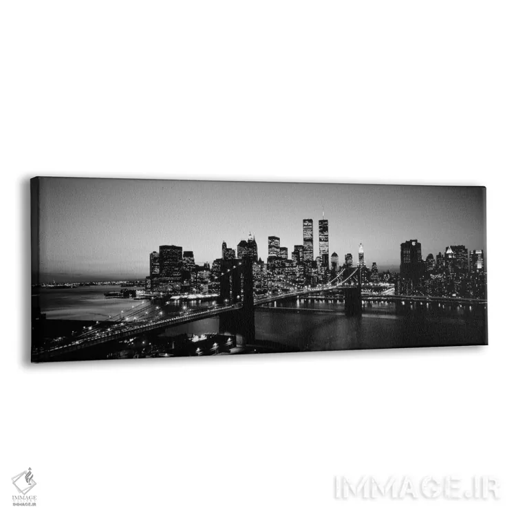 تابلو ایالات متحده آمریکا، نیویورک سیتی، پل بروکلین، غروب (سیاه و سفید) اثر پانورامیک ایمجز (استودیو عکاسی عریض) - نمای پرسپکتیو محصول