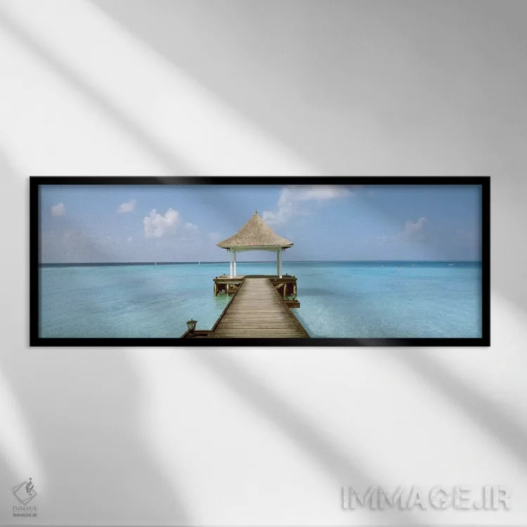 تابلو ساحل و اسکله، مالدیو اثر پانورامیک ایمجز (استودیو عکاسی عریض) - نمای قابدار مشکی