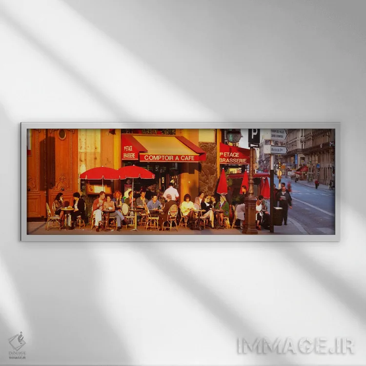 تابلو کافه روباز، پاریس، فرانسه اثر پانورامیک ایمجز (استودیو عکاسی عریض) - نمای قابدار سفید