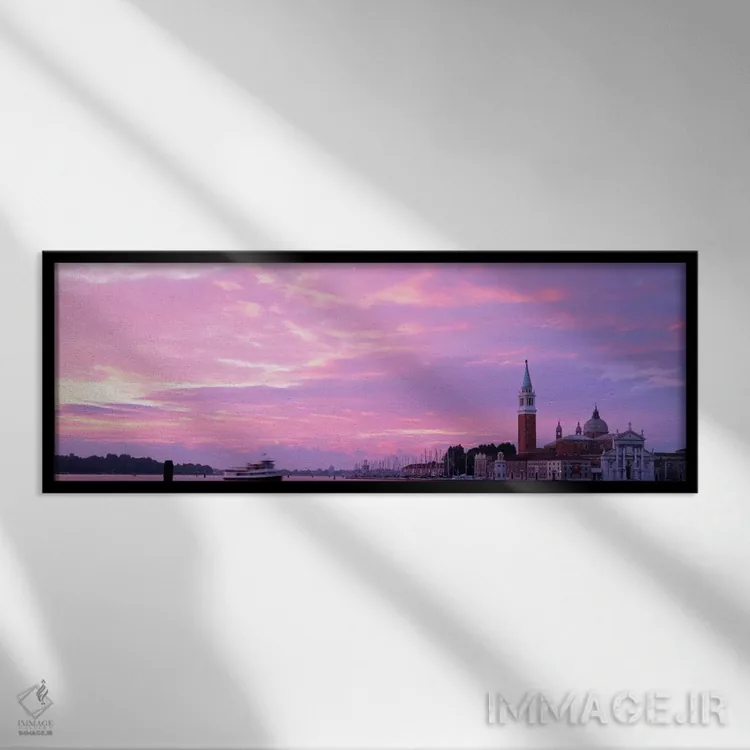 تابلو کلیسا در یک شهر، سنت جورجیو ماجوره، کانال بزرگ، ونیز، ایتالیا اثر پانورامیک ایمجز (استودیو عکاسی عریض) - نمای قابدار مشکی