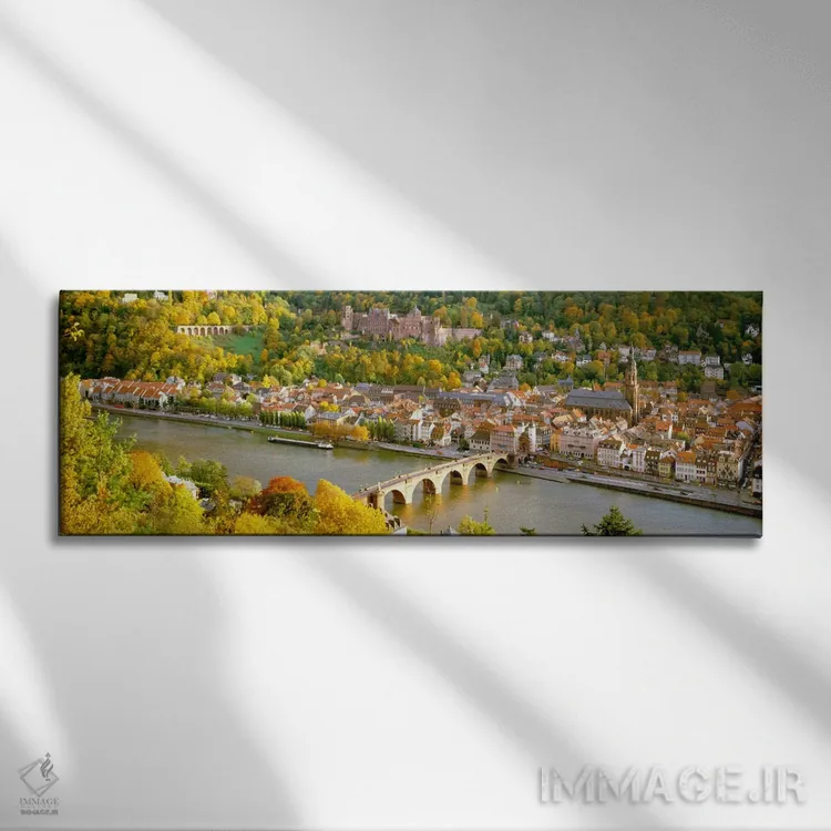 تابلو نمای هوایی از یک شهر در کنار رودخانه، قلعه هایدلبرگ، هایدلبرگ، بادن-وورتمبرگ، آلمان اثر پانورامیک ایمجز (استودیو عکاسی عریض) - نمای روبهرو روی دیوار