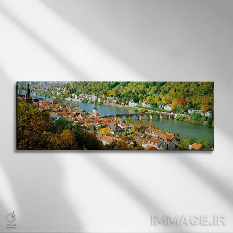 تابلو نمای هوایی از یک شهر در کنار رودخانه، قلعه هایدلبرگ، هایدلبرگ، بادن-وورتمبرگ، آلمان اثر پانورامیک ایمجز (استودیو عکاسی عریض) - نمای روبهرو روی دیوار