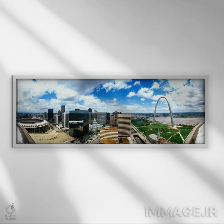 تابلو ساختمانها در یک شهر، دروازه آرک، سنت لوئیس، میسوری، ایالات متحده آمریکا اثر پانورامیک ایمجز (استودیو عکاسی عریض) - نمای قابدار سفید
