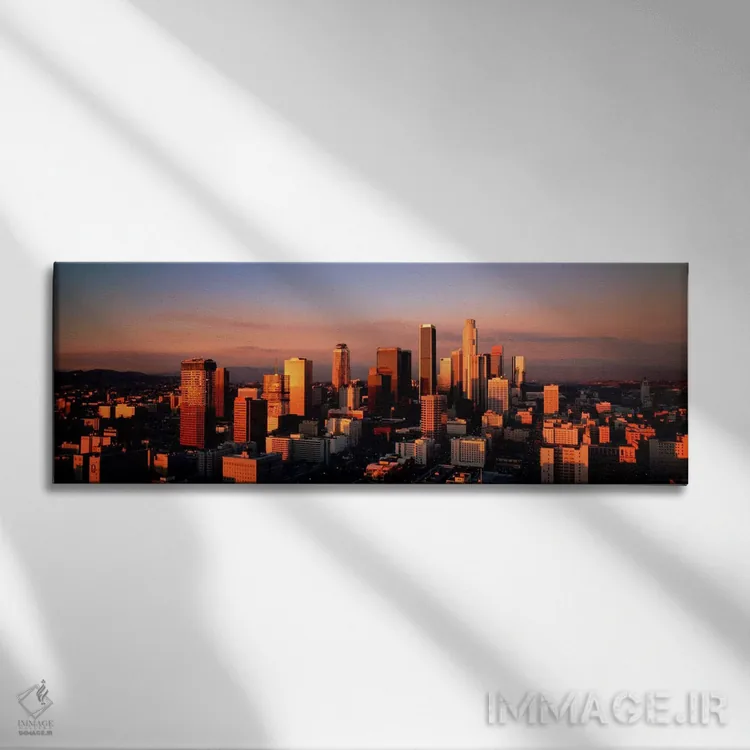 تابلو نمای آسمانشهر در غروب، لسآنجلس، کالیفرنیا، ایالات متحده آمریکا اثر پانورامیک ایمجز (استودیو عکاسی عریض) - نمای روبهرو روی دیوار