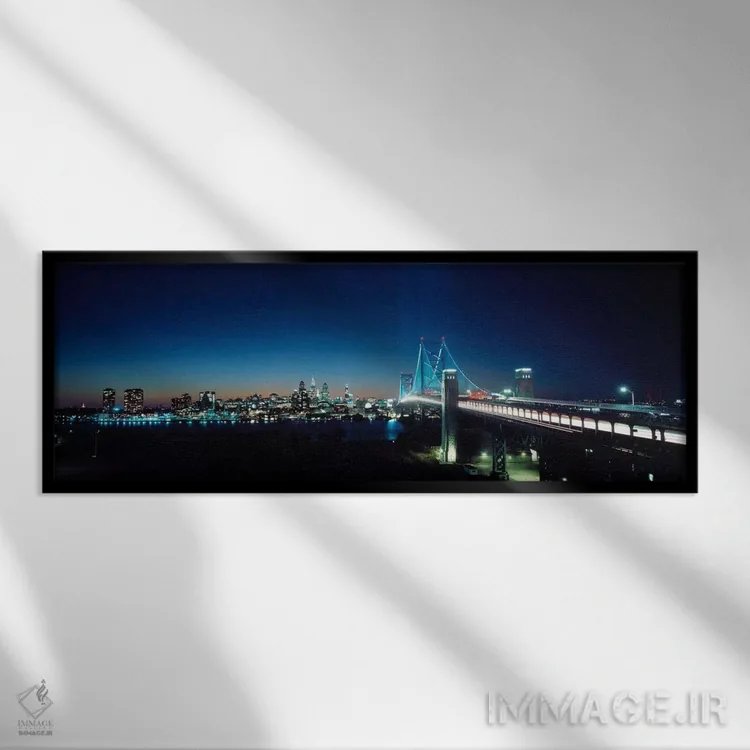 تابلو پل عبور از رودخانه، پل یادبود دلاور، رودخانه دلاور، فیلادلفیا، شهرستان فیلادلفیا، پنسیلوانیا، ایالات متحده آمریکا اثر پانورامیک ایمجز (استودیو عکاسی عریض) - نمای قابدار مشکی