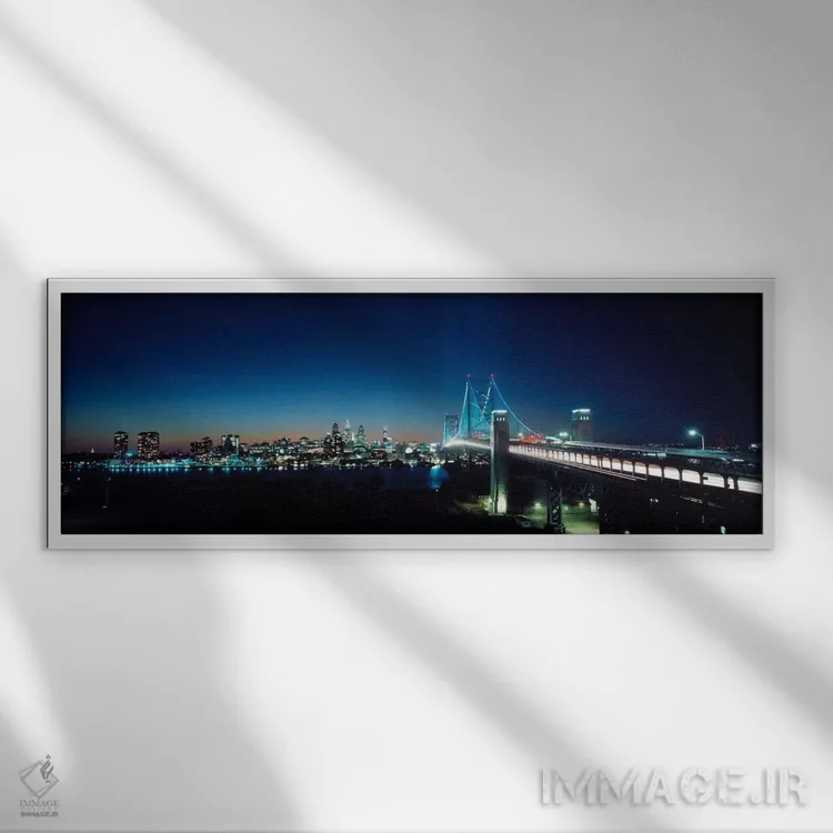 تابلو پل عبور از رودخانه، پل یادبود دلاور، رودخانه دلاور، فیلادلفیا، شهرستان فیلادلفیا، پنسیلوانیا، ایالات متحده آمریکا اثر پانورامیک ایمجز (استودیو عکاسی عریض) - نمای قابدار سفید