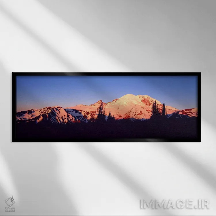 تابلو غروب خورشید در کوه رینیر، سیاتل، واشنگتن، ایالات متحده آمریکا اثر پانورامیک ایمجز (استودیو عکاسی عریض) - نمای قابدار مشکی