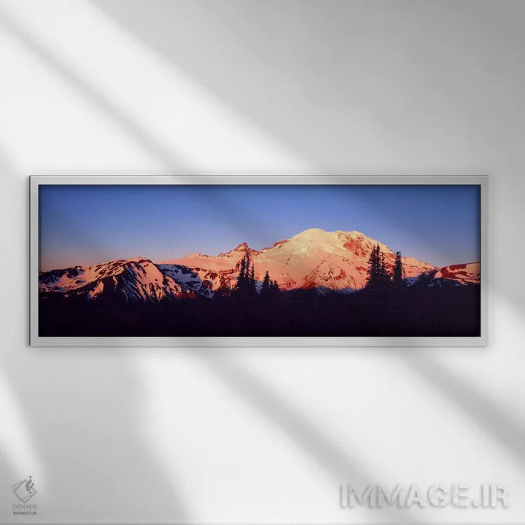 تابلو غروب خورشید در کوه رینیر، سیاتل، واشنگتن، ایالات متحده آمریکا اثر پانورامیک ایمجز (استودیو عکاسی عریض) - نمای قابدار سفید