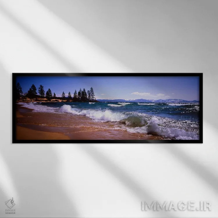 تابلو امواج خروشان، دریاچه تاهو، نوادا، ایالات متحده آمریکا اثر پانورامیک ایمجز (استودیو عکاسی عریض) - نمای قابدار مشکی