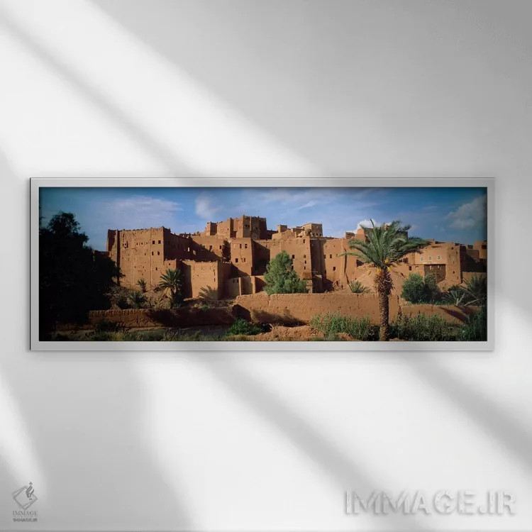 تابلو ساختمانها در یک روستا، آیت بن حدو، ورزازات، مراکش اثر پانورامیک ایمجز (استودیو عکاسی عریض) - نمای قابدار سفید