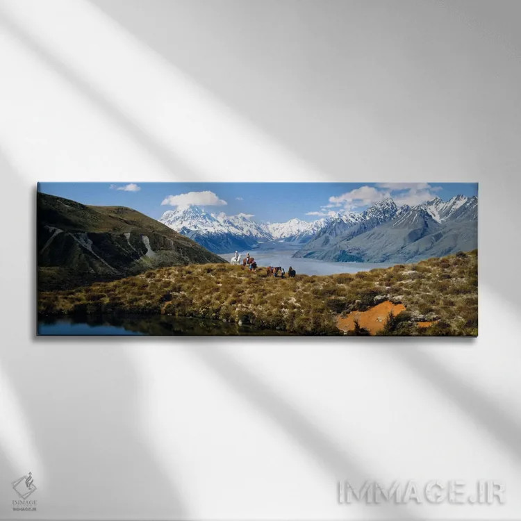 تابلو پیادهروی با اسب در کوه کوک، نیوزیلند اثر پانورامیک ایمجز (استودیو عکاسی عریض) - نمای روبهرو روی دیوار