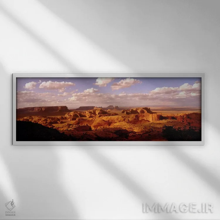 تابلو میزای هانتس، دره یادگار، سرزمین ناواجو، آریزونا، ایالات متحده آمریکا اثر پانورامیک ایمجز (استودیو عکاسی عریض) - نمای قابدار سفید