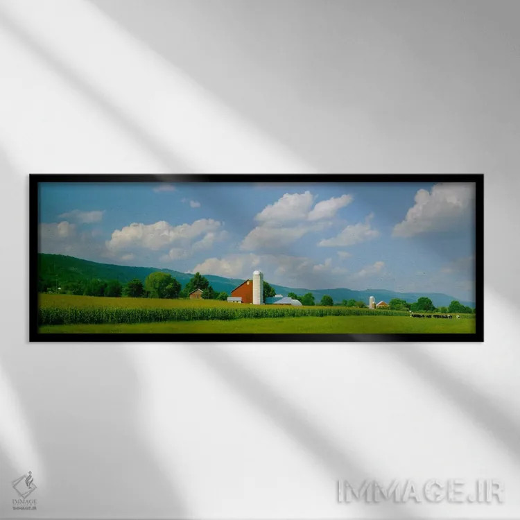 تابلو زمین کشاورزی در مقابل یک انبار، دره کیشاکوکیلاس، پنسیلوانیا، ایالات متحده آمریکا اثر پانورامیک ایمجز (استودیو عکاسی عریض) - نمای قابدار مشکی