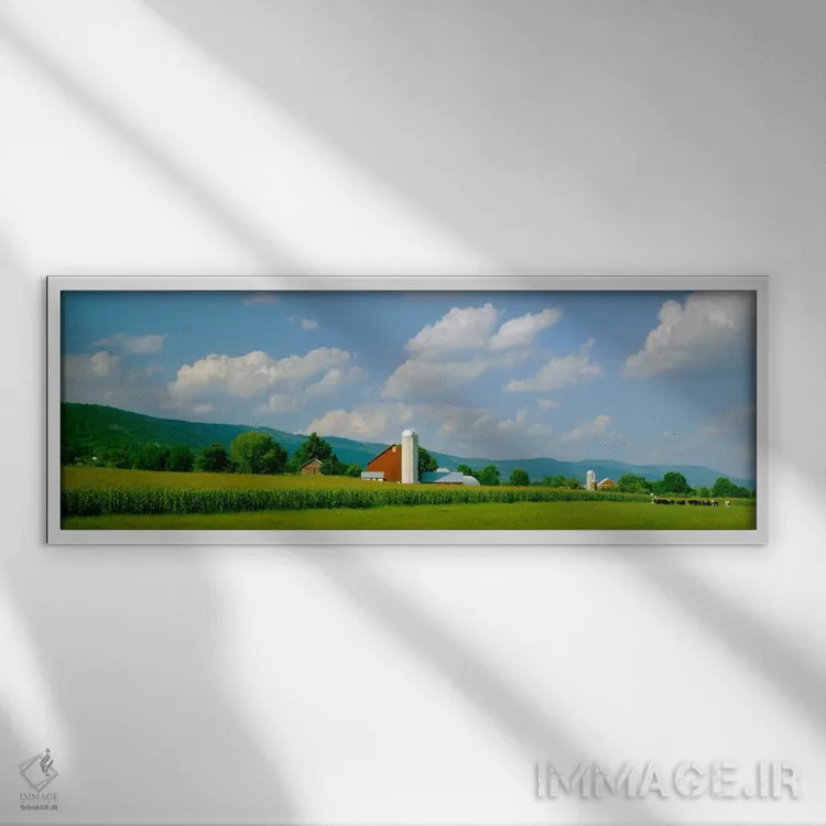 تابلو زمین کشاورزی در مقابل یک انبار، دره کیشاکوکیلاس، پنسیلوانیا، ایالات متحده آمریکا اثر پانورامیک ایمجز (استودیو عکاسی عریض) - نمای قابدار سفید