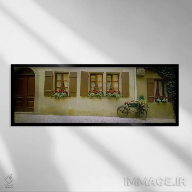 تابلو دوچرخه تنها، روثنبورگ اب در تاوبر، آنسباخ، فرانکونیای میانه، بایرن، آلمان اثر پانورامیک ایمجز (استودیو عکاسی عریض) - نمای قابدار مشکی