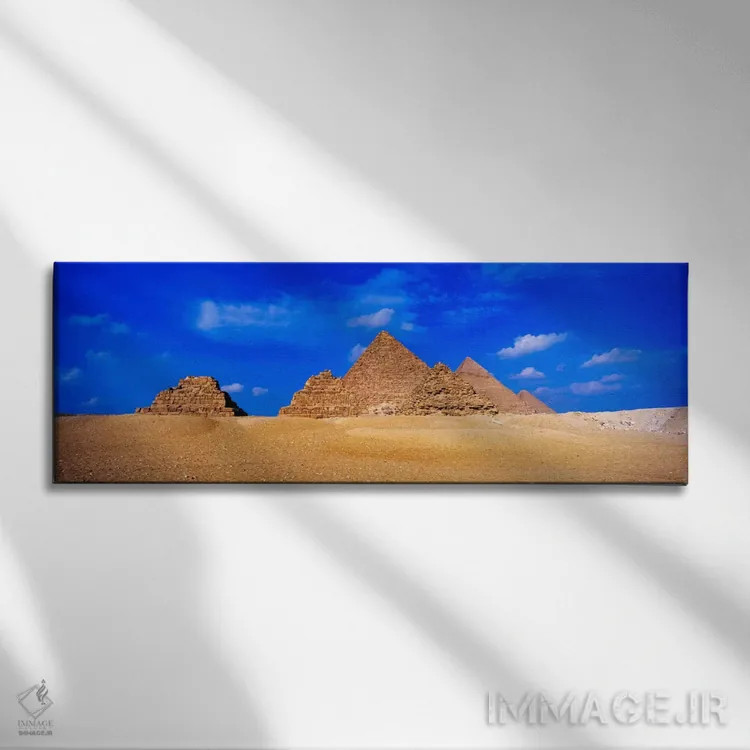 تابلو اهرام بزرگ و اهرام ملکهها، مجموعه هرمهای جیزه، جیزه، مصر اثر پانورامیک ایمجز (استودیو عکاسی عریض) - نمای روبهرو روی دیوار
