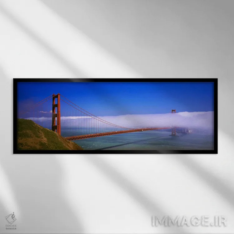 تابلو ابر مهآلود بر روی پل گلدن گیت، کالیفرنیا، ایالات متحده آمریکا اثر پانورامیک ایمجز (استودیو عکاسی عریض) - نمای قابدار مشکی