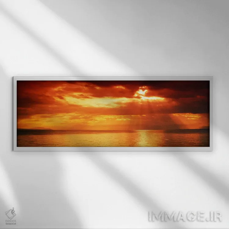 تابلو غروب خورشید، دریاچه ژنو، سوئیس اثر پانورامیک ایمجز (استودیو عکاسی عریض) - نمای قابدار سفید