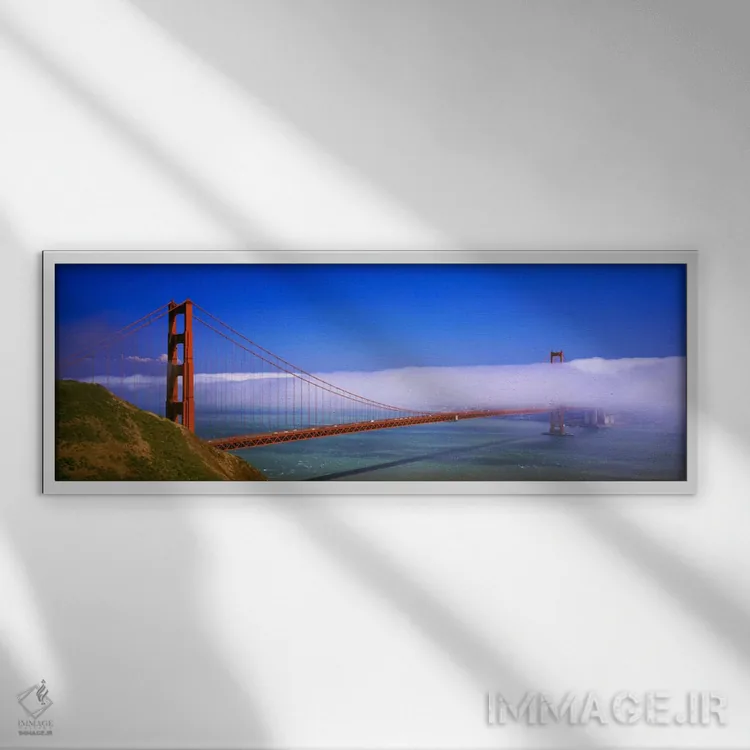 تابلو ابر مهآلود بر روی پل گلدن گیت، کالیفرنیا، ایالات متحده آمریکا اثر پانورامیک ایمجز (استودیو عکاسی عریض) - نمای قابدار سفید