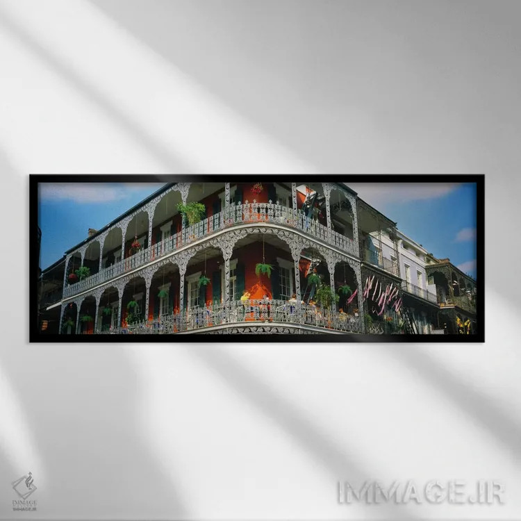 تابلو محله فرانسوی نیواورلئان (لوئیزیانا، آمریکا) اثر پانورامیک ایمجز (استودیو عکاسی عریض) - نمای قابدار مشکی