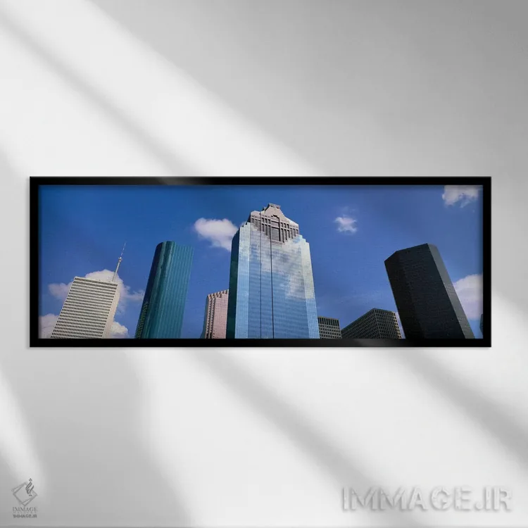 تابلو Houston, Texas, USA" - "ساختمانهای اداری مرکز شهر، هیوستون، تگزاس، ایالات متحده" اثر پانورامیک ایمجز (استودیو عکاسی عریض) - نمای قابدار مشکی