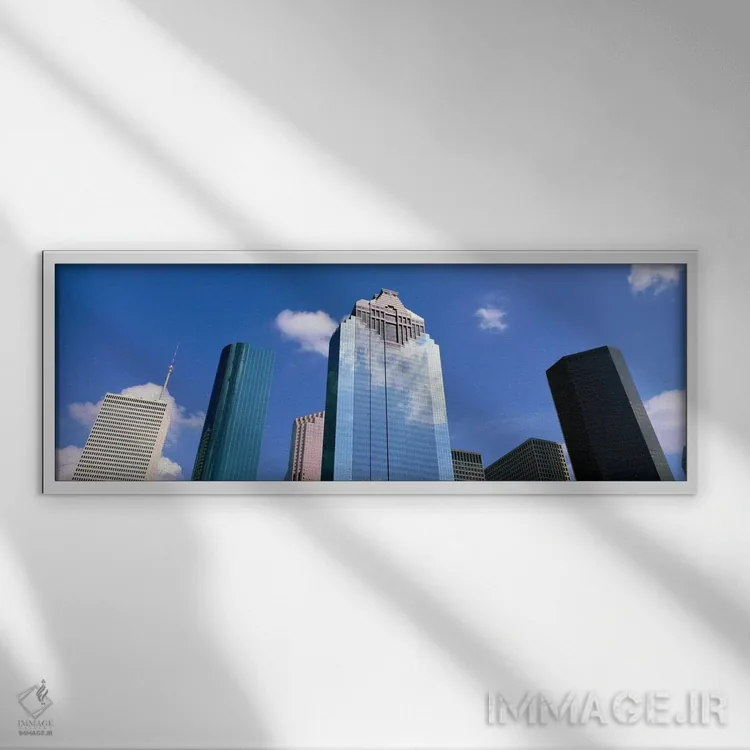 تابلو Houston, Texas, USA" - "ساختمانهای اداری مرکز شهر، هیوستون، تگزاس، ایالات متحده" اثر پانورامیک ایمجز (استودیو عکاسی عریض) - نمای قابدار سفید