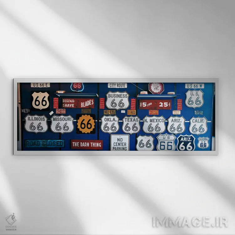 تابلو مجموعه علامتهای جاده ۶۶ اثر پانورامیک ایمجز (استودیو عکاسی عریض) - نمای قابدار سفید