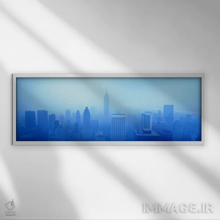 تابلو New York City New York, USA" - "خط افق مرکز شهر در روز مهآلود، نیویورک سیتی، نیویورک، ایالات متحده" اثر پانورامیک ایمجز (استودیو عکاسی عریض) - نمای قابدار سفید