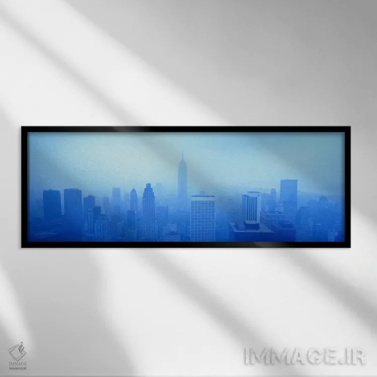 تابلو New York City New York, USA" - "خط افق مرکز شهر در روز مهآلود، نیویورک سیتی، نیویورک، ایالات متحده" اثر پانورامیک ایمجز (استودیو عکاسی عریض) - نمای قابدار مشکی