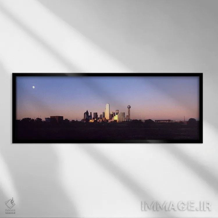 تابلو غروب خط آسمان دالاس (تگزاس، آمریکا) اثر پانورامیک ایمجز (استودیو عکاسی عریض) - نمای قابدار مشکی