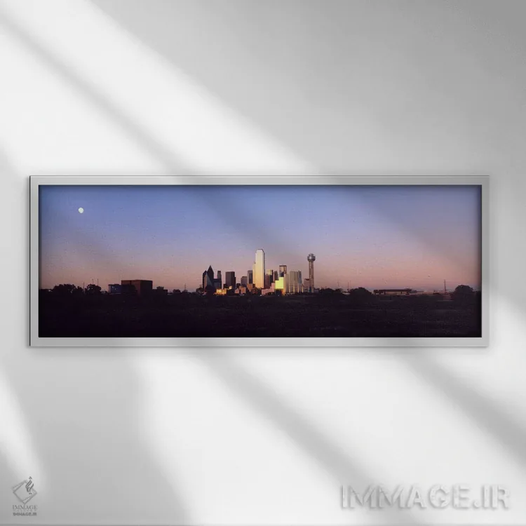 تابلو غروب خط آسمان دالاس (تگزاس، آمریکا) اثر پانورامیک ایمجز (استودیو عکاسی عریض) - نمای قابدار سفید