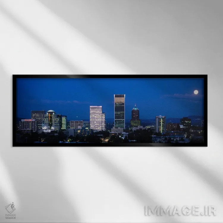 تابلو ایالات متحده آمریکا، اورگان، پورتلند، ماه، شب اثر پانورامیک ایمجز (استودیو عکاسی عریض) - نمای قابدار مشکی