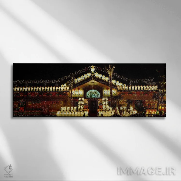 تابلو "نمای پایینزاویه از خانهای تزئینشده با چراغهای کریسمس، فینیکس، آریزونا، ایالات متحده" اثر پانورامیک ایمجز (استودیو عکاسی عریض) - نمای روبهرو روی دیوار
