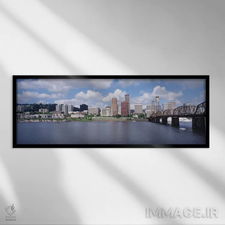 تابلو ایالات متحده، اورگن، پورتلند، رودخانه ویلامت اثر پانورامیک ایمجز (استودیو عکاسی عریض) - نمای قابدار مشکی