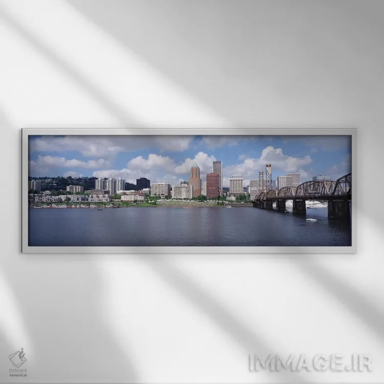 تابلو ایالات متحده، اورگن، پورتلند، رودخانه ویلامت اثر پانورامیک ایمجز (استودیو عکاسی عریض) - نمای قابدار سفید