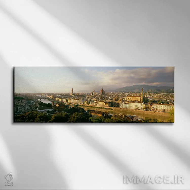 تابلو "دوئومو و رودخانه آرنو، فلورانس، ایتالیا" اثر پانورامیک ایمجز (استودیو عکاسی عریض) - نمای روبهرو روی دیوار